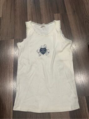 John Galt Lace-Trim Cream Tank Top with Heart Graphic